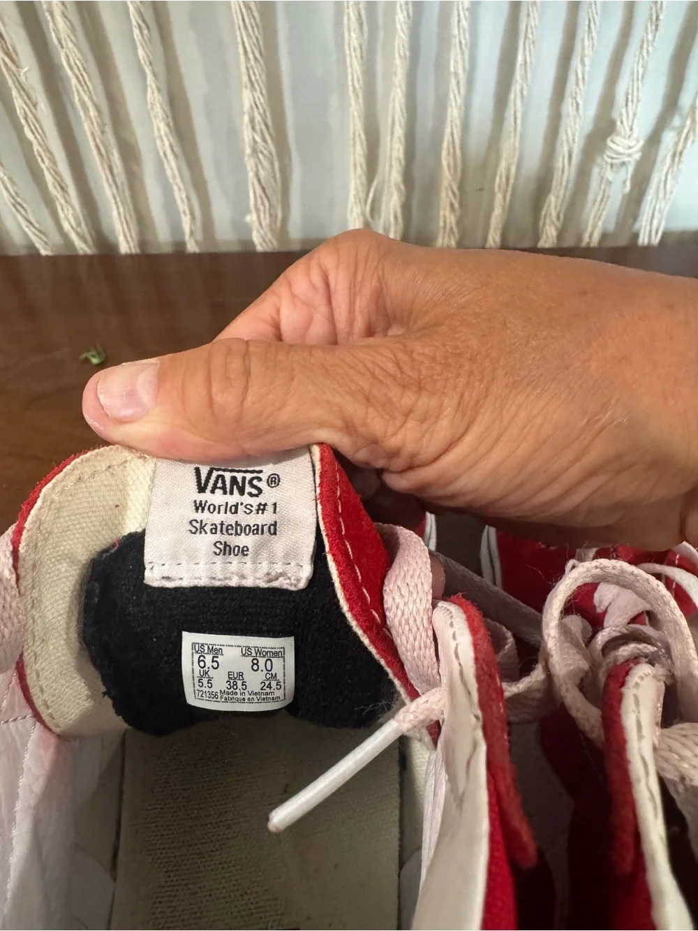 Vans Red and White Low-Top Skate Sneakers with Pink Laces